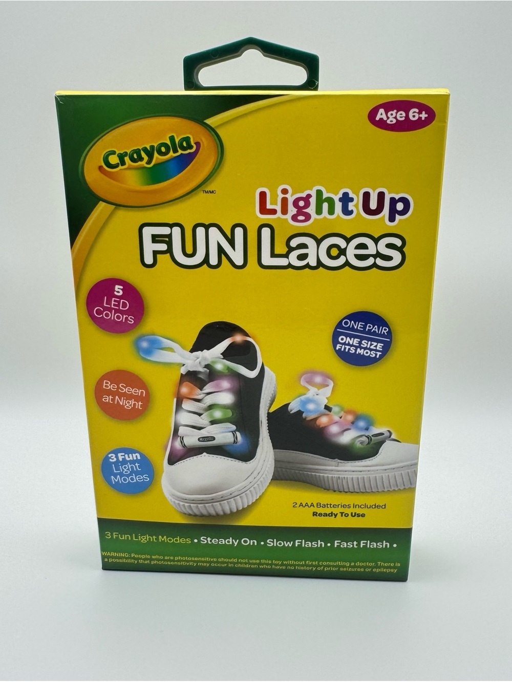 BRAND NEW Crayola LIGHT UP Shoe Laces -3 Modes-1 Pair-White-Batteries Included